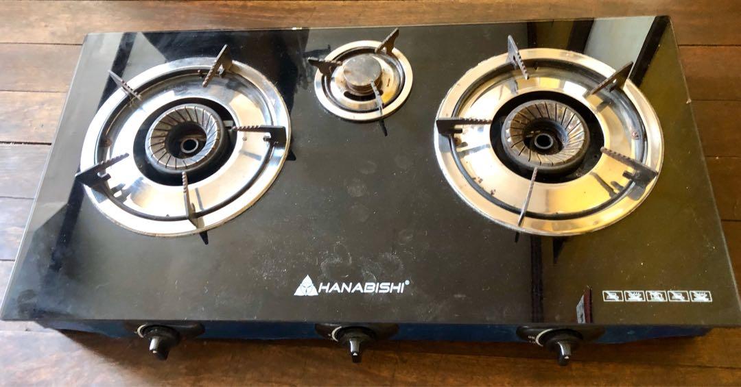 HANABISHI GGS300 3 BURNER GAS STOVE GLASS TOP, TV & Home Appliances, Kitchen Appliances, Hobs