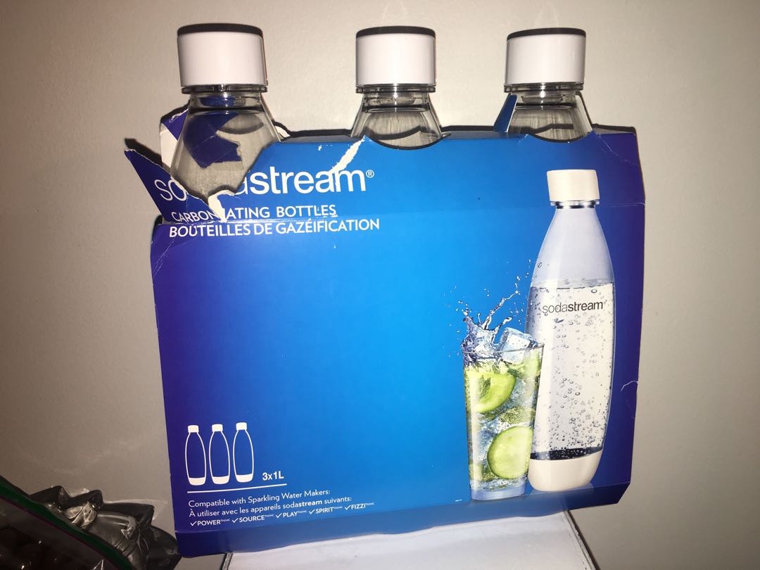 Brand new 3 pack white sodastream carbonating bottles