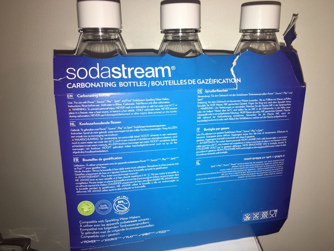 Brand new 3 pack white sodastream carbonating bottles