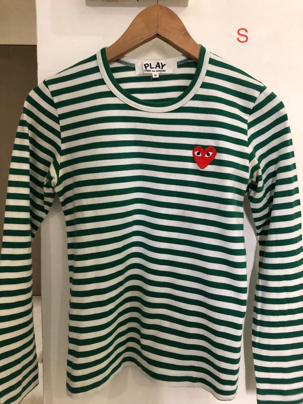 Commes des Gar ons CDG PLAY green stripes ladies long sleeve top
