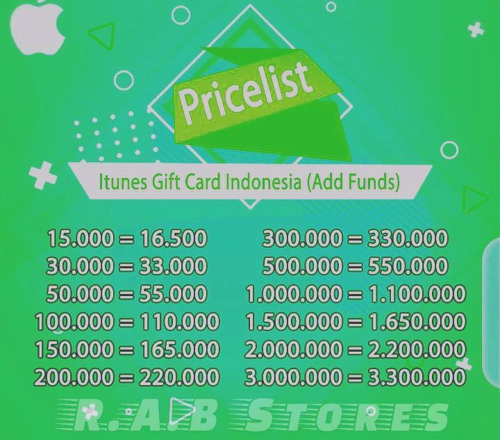 iTunes Gift Card Indonesia Only. Start 15K - 3 juta.