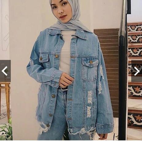Jaket Jeans Wanita Oversize Ripped