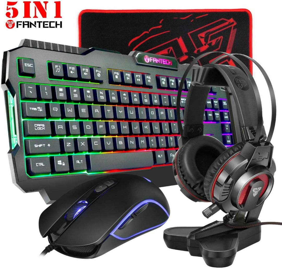 608 All In One Pc Gaming Set Rainbow Backlit 104 Keys Keyboard Usb Wired 4800dpi Macro Rgb Programmable Mouse 50mm Speaker Driver Stereo Headphone Sturdy Headset Stand Rubber Base Mousepad Combo P51 Electronics Computer
