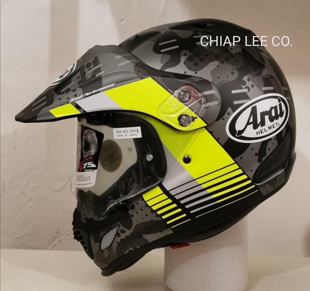 Arai Helmet @ clc (Category: Motorcycle Accessories) located in Singapore. Submitted by chiap_lee_co (Listing ID 287268860, Image 2). Description: Arai TX3 COVER (NEW) fluor yellow PSB Approved MADE IN JAPAN.