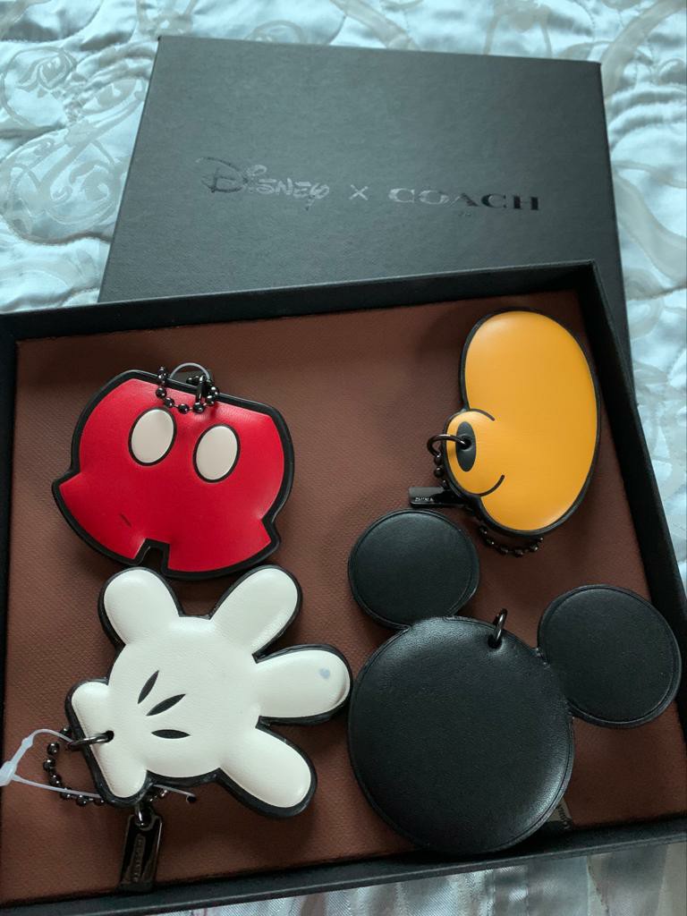 DISNEY X COACH Leather MICKEY MOUSE Set of 4 HANGTAG CHARMS