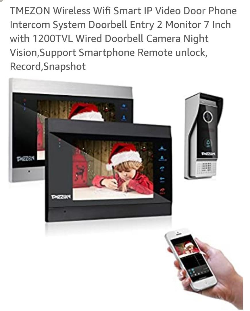 TMEZON Wireless Wifi Smart IP Video Door Phone Intercom System Doorbell  Entry Monitor Inch with 1200TVL Wired Doorbell Camera Night Vision, Support Smartphone Remote unlock, Record,Snapshot, Furniture  Home Living,  Security