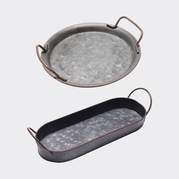 Vintage Rustic Metal Plate / Tray / Container with Handle, Furniture