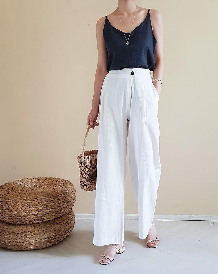 White linen online high waisted pants