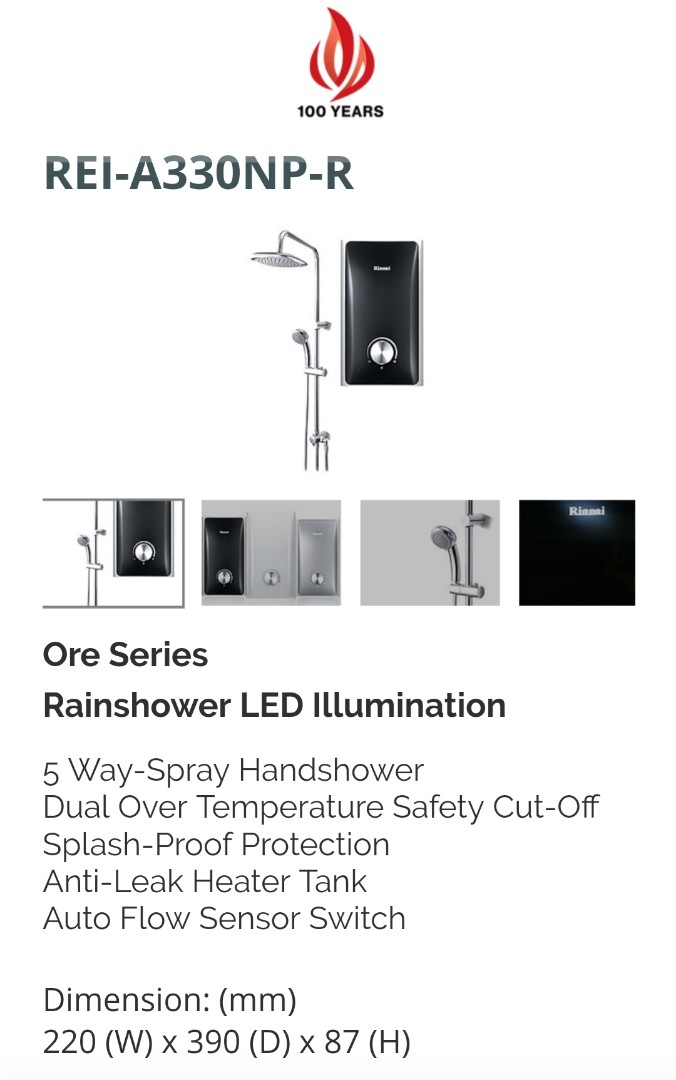 (BRAND NEW) Rinnai rain shower with heater (black), TV & Home