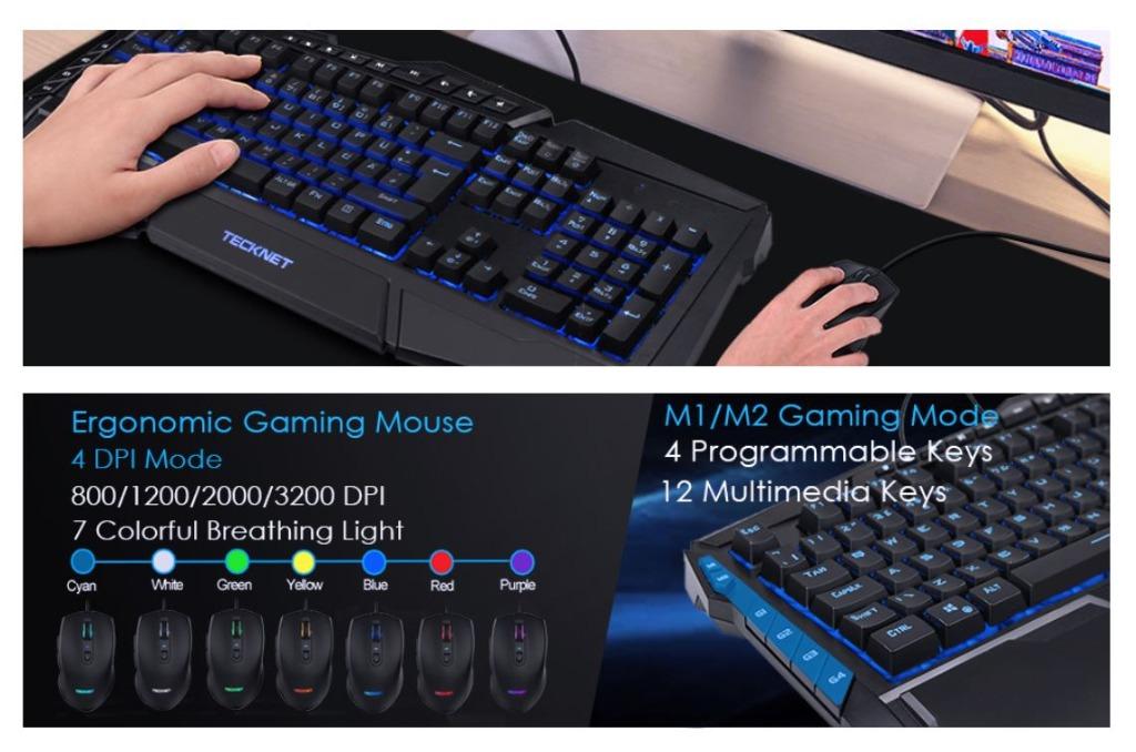 [BRAND NEW] TECKNET XS706 - Gaming Keyboard & Mouse Set Kit, LED ...