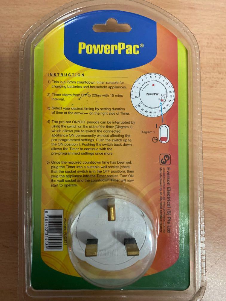 Powerpac Countdown timer plug, Furniture, Home Decor, Lighting