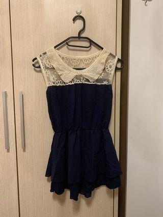 White lace navy blue top