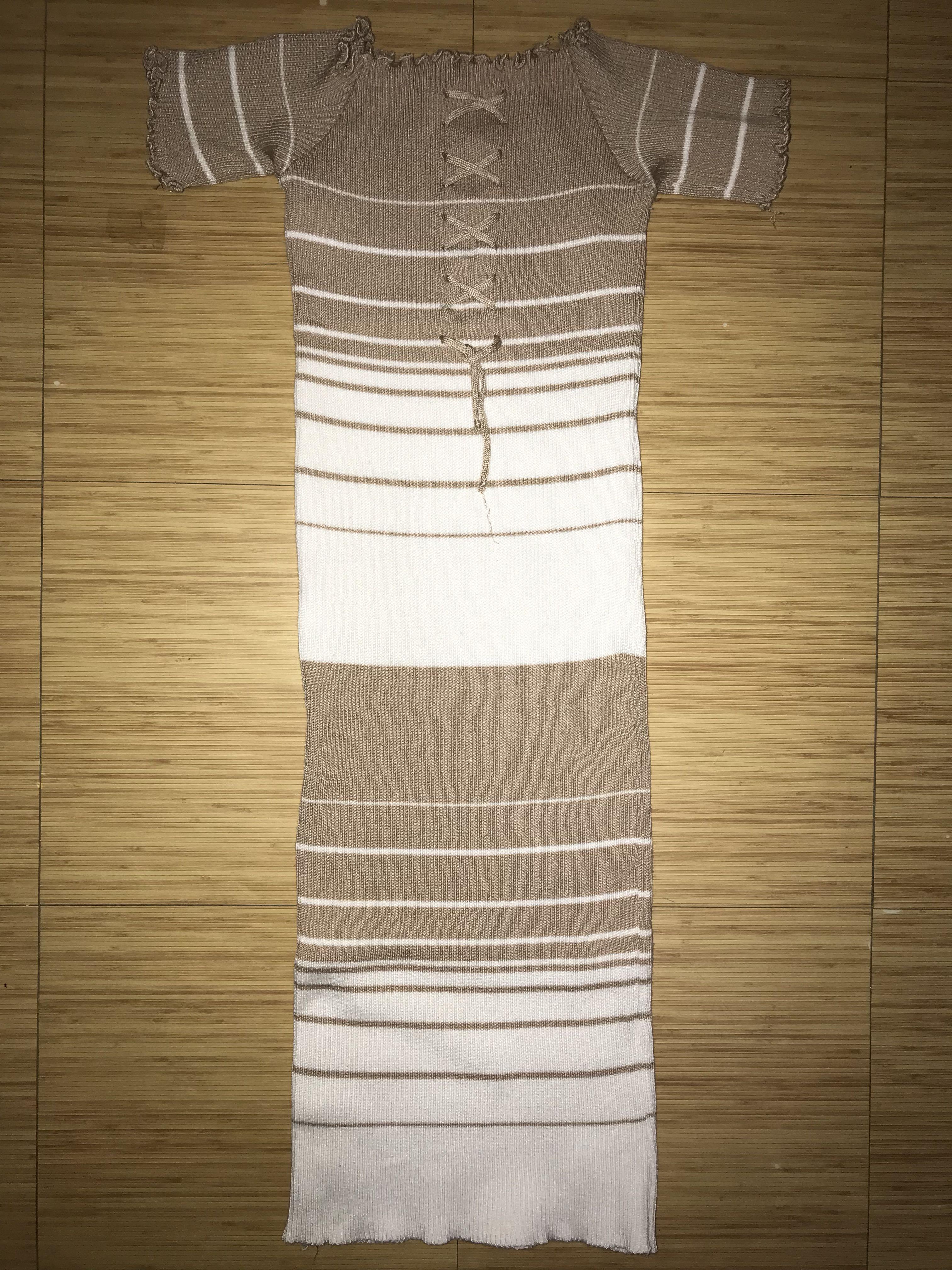 Beige Bodycon Off Shoulder Stripe Dress (Category: Dresses) located in Pasig City. Submitted by closetrend (Listing ID 287470415, Image 1). Description: AVAILABLE UNLESS MARKED SOLD ❌SWAPS ❌MEET UPS ❌WHEN WORN ❌CANCELLATION ❌REFUNDS ❌RETURN & EXCHANGE.