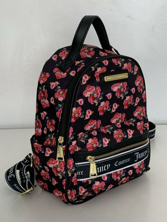 JUICY COUTURE VARSITY BLOOMS BLACK ROSE PRINTED BACKPACK BAG  display picture 1