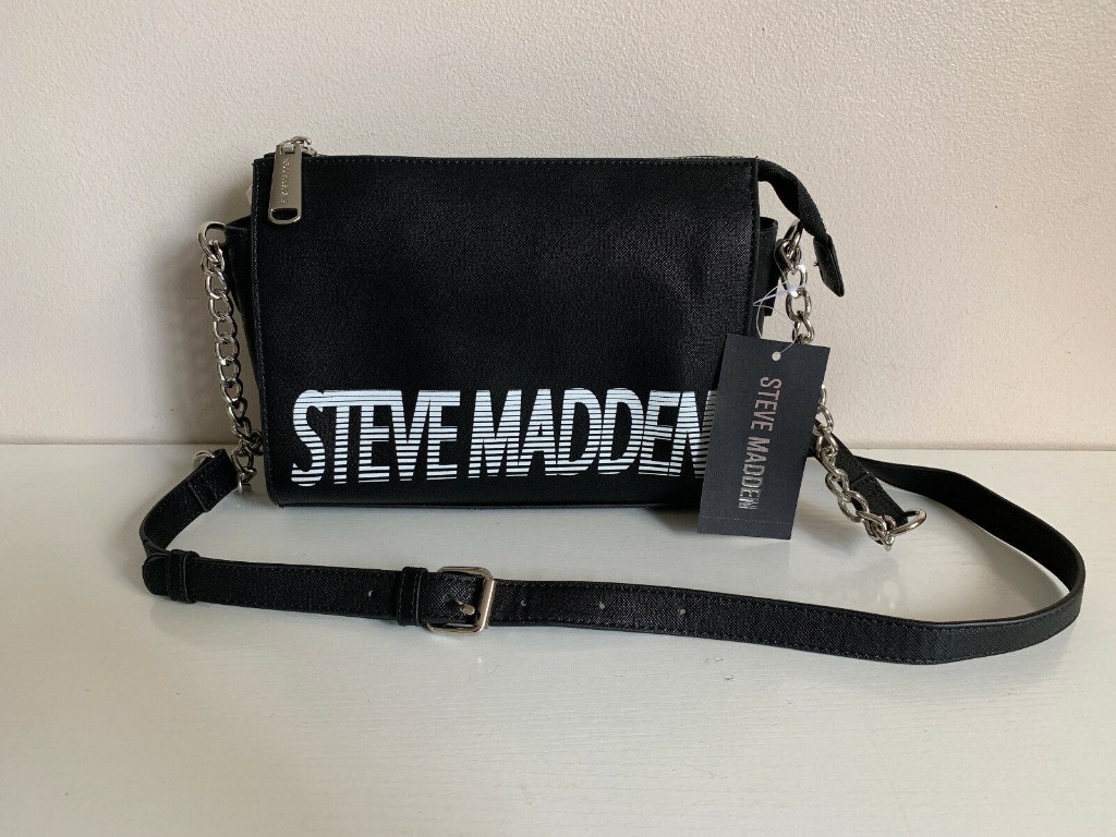 STEVE MADDEN BLexi Crossbody Bag Purse Black White Logo