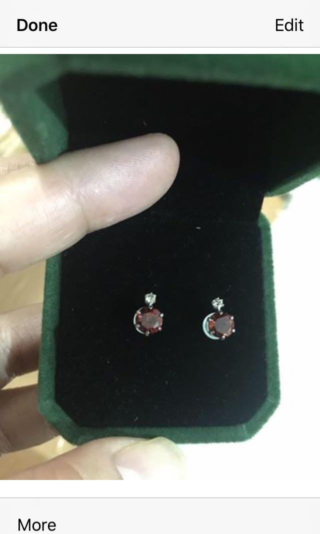 Red Garnet Earrings with 0.06ct diamond (Category: Earrings) located in Quezon City. Submitted by anna4u (Listing ID 287538959, Image 2). Description: Red Garnet Stud earrings with diamonds.