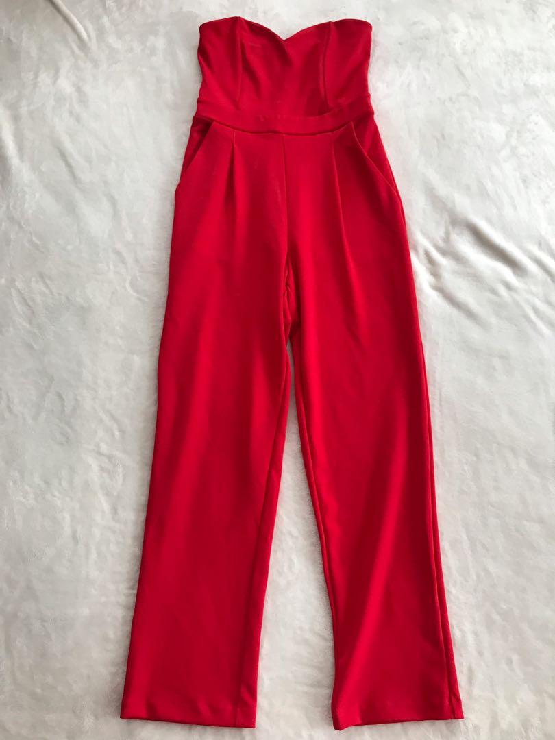 Red shop tube jumpsuit