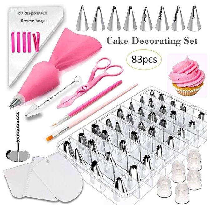 83pcs Cake Decorating Piping Tips Flower Nail Piping Bag Set