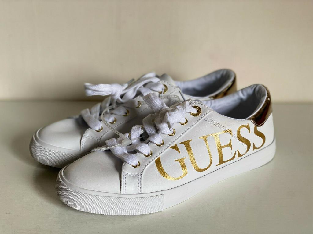 white and gold guess sneakers