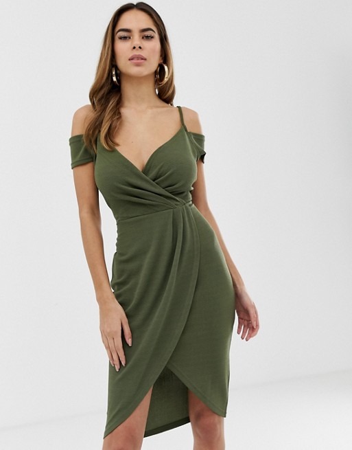 Ax paris cold top shoulder wrap dress