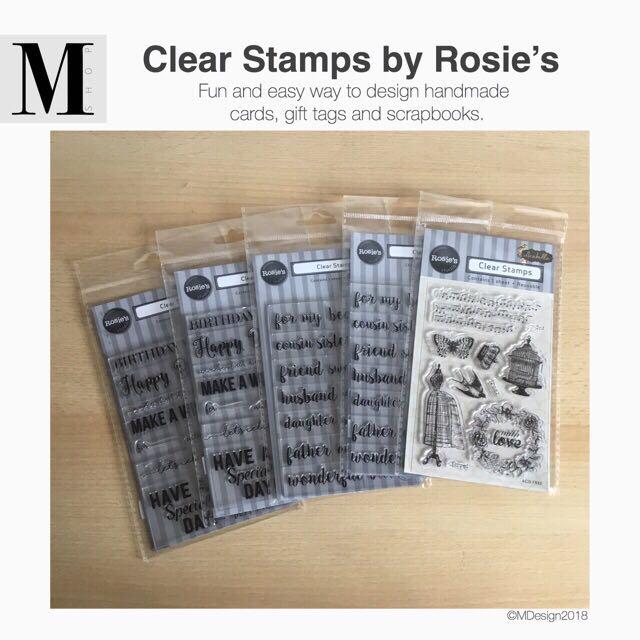 Clear Stamps by Rosie’s (Category: Craft Supplies & Tools) located in Manila. Submitted by mshopmla (Listing ID 287727253, Image 1). Description: Clear Stamps by Rosie’s Reusable Stamps - a fun and easy way to decorate handmade cards, gift tags and scrapbooks. Product Code: CS-R Price: Php 160.00 per pack #Artsandcrafts #art #crafts #clearstamps #stamps #craftersmusthave.