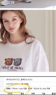 韓國 Ambler 刺繡熊熊🐻 T恤 白色 100%純棉 M號 🤍 24小時出貨
