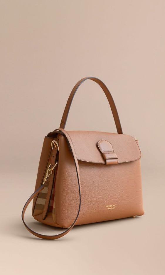 medium grainy leather and house check tote bag