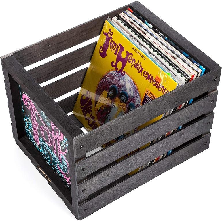 Chalkboard Vinyl Record Storage Crate (Matte Black), Vintage