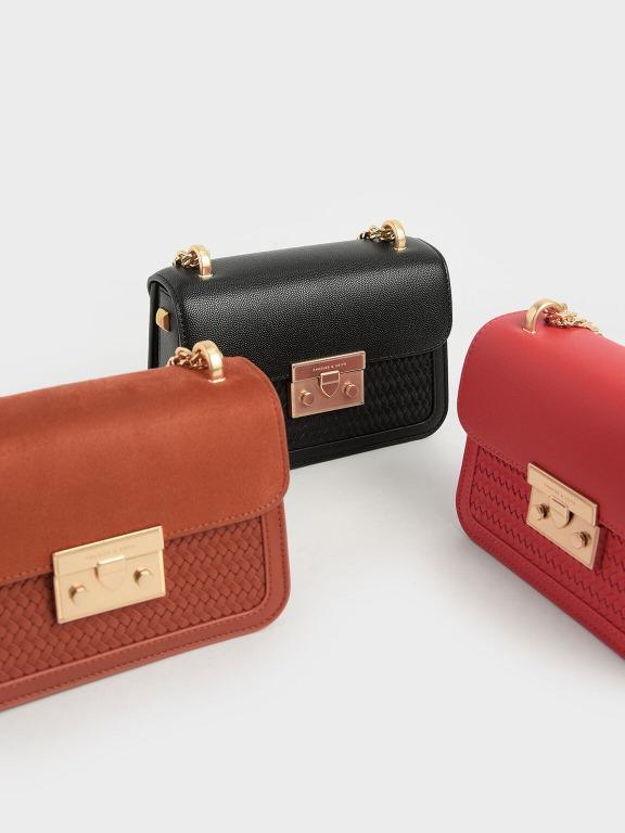 charles and keith woven boxy chain strap bag