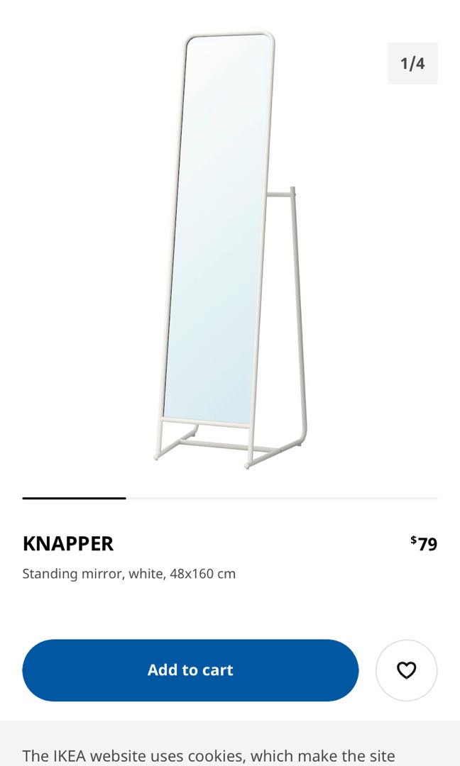 Full length standing IKEA mirror with hooks, Furniture & Home Living