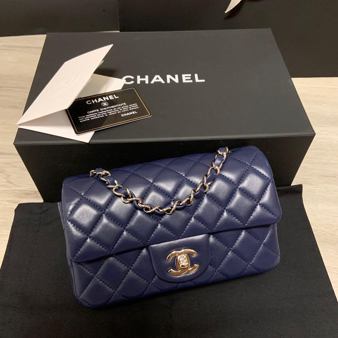 FULL SET Chanel Mini Rectangular Flap Bag Deep Blue 💙