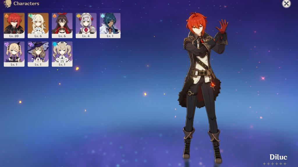 Genshin Impact Diluc Account For Sale Genshin Impact Account Fresh Rerolled With Diluc And More Video Gaming Others On Carousell