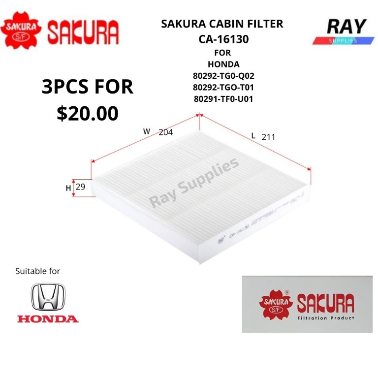 High Quality Sakura Cabin Aircon Filter Ca Ca Tf0 J01 Tg0 T01 For Honda Vezel Ru1 2 3 4 Grace Fit Ge6 7 8 9 Gk3 4 5 6gp4 5 6 Jazz Freed Ge Gp Gb City Insight Cr Z Hr V 3pcs For 00 Car Accessories Accessories On Carousell