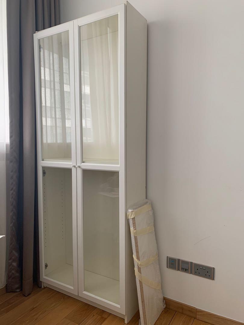 IKEA Billy white bookcase with OXBERG glass doors