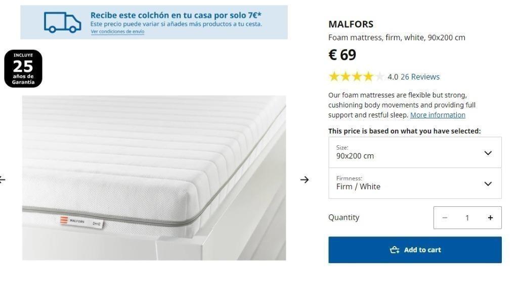 IKEA MALFORS Foam Mattress two 90x200 Great Condition