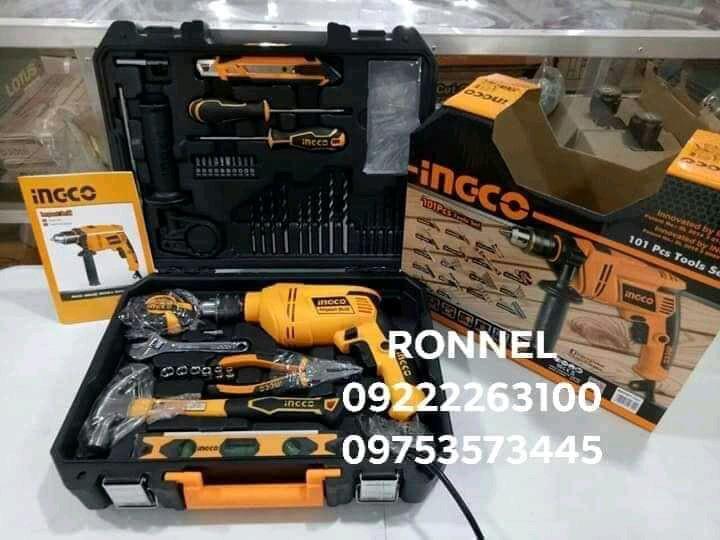 INGCO Impact Drill Tool Set HKTHP11021 (650W) (Category: Construction Tools & Equipment) located in Valenzuela. Submitted by ronnelpowertools (Listing ID 1038762757, Image 2). Description: (H5) Price - 3,475 INGCO Impact Drill Tool Set HKTHP11021 (650W) Description: • 101 Pcs Tools Set • 1 Pc 650W Impact Drill • 220-240V/50Hz, 13mm key chuck • 1 Pc 8Oz Claw Hammer • 1 Pc SL5.5x100 Screwdriver • 1 Pc PH1x100 Screwdriver • 1 Pc 6" Combination Plier