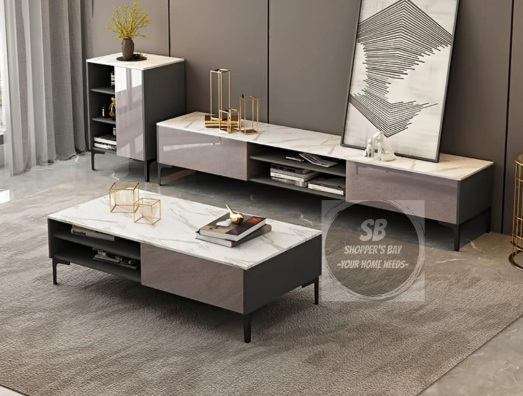 Lezario Marble Tv Console Coffee Table Side Table Cabinet Set Furniture Home Decor Others On Carousell
