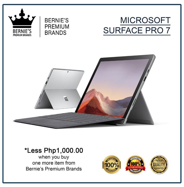 MICROSOFT Surface Pro 7 (Category: Laptops & Notebooks) located in Pasay City. Submitted by premiumbrands (Listing ID 1038651120, Image 1). Description: 128GB Php49,500 256GB Php60,500 Keyboard Php 5,800 Pencil Php 4,800 100% Certified Original/Genuine product. Everything is brand new, and factory sealed. Available, and ready for FREE delivery via LBC Hong Kong (3-7 days, LBC-HK schedule). Check out our FACEBOOK pages: Bernie's Premium Brands - G