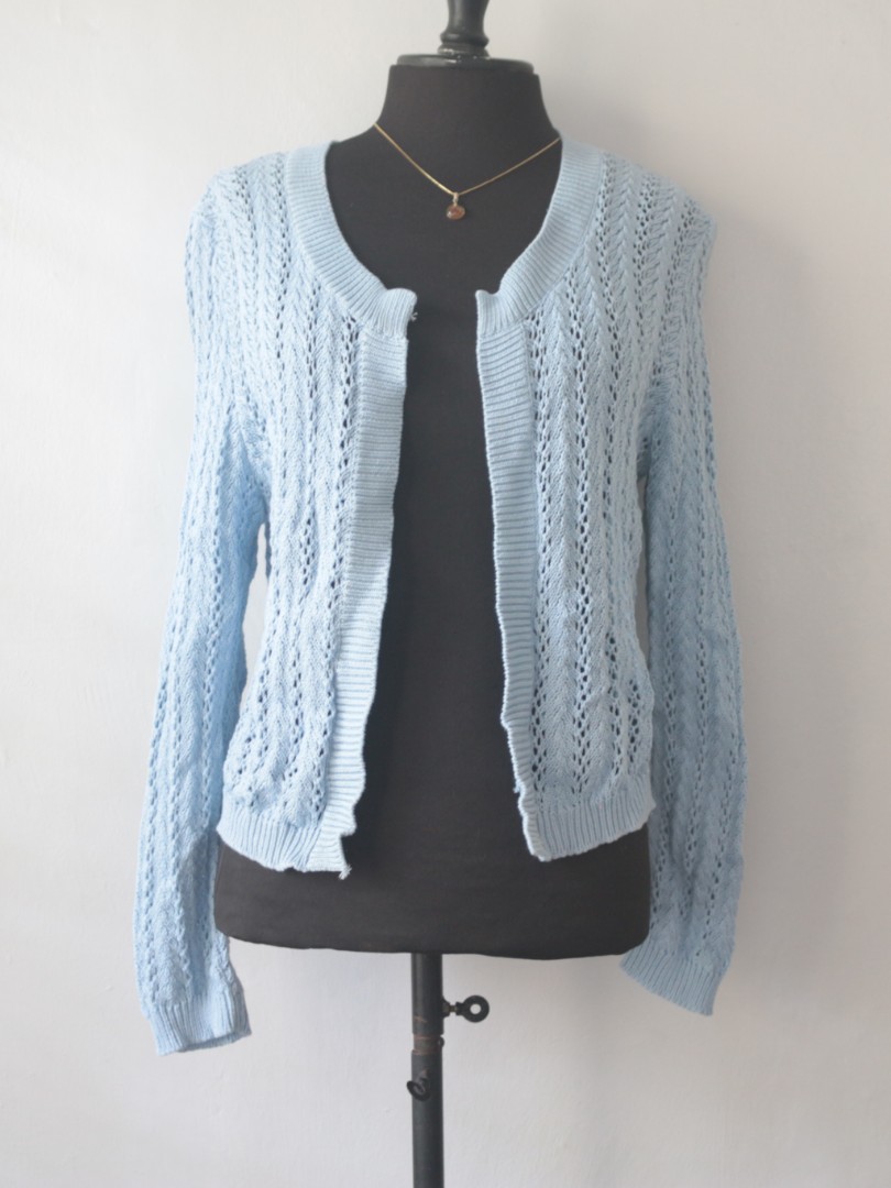 blue crochet cardigan