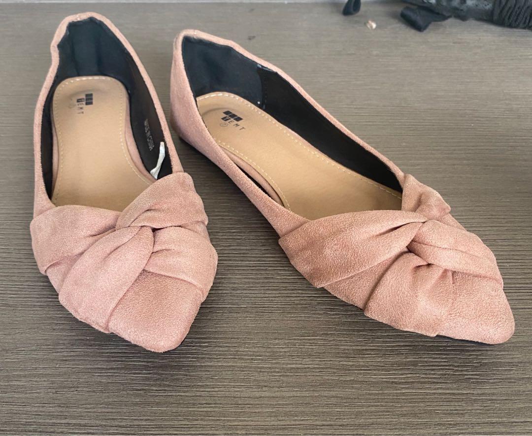 Temt ribbon suede nude pink flats 