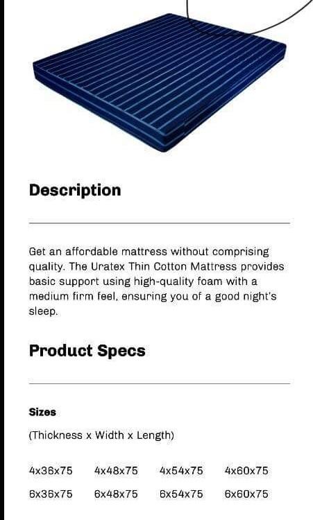 Uratex thin cotton mattress online