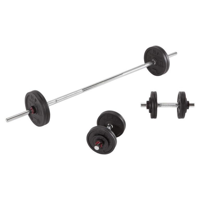 Used Domyos Dumbbells Bars Kit 50kg Sports Equipment Exercise Fitness Weights Dumbbells on Carousell