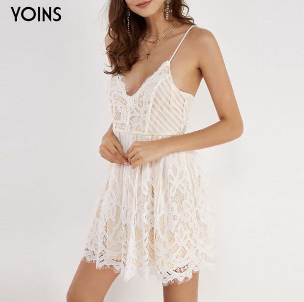 yoins white lace dress
