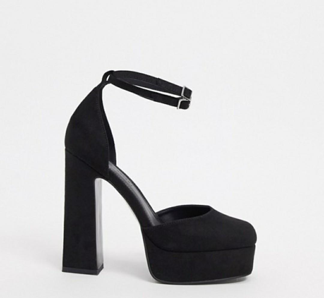 wide fit block heels black