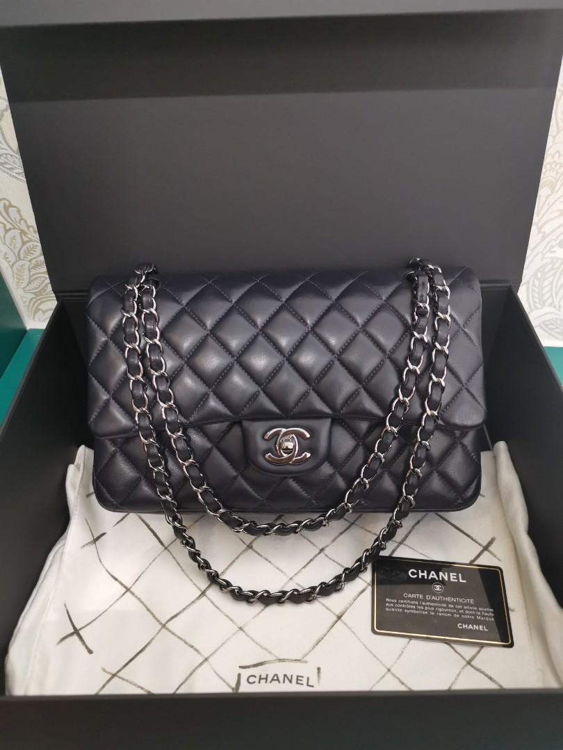 #23 LNIB Chanel medium Classic Double Flap Deep Blue Lamb with SHW