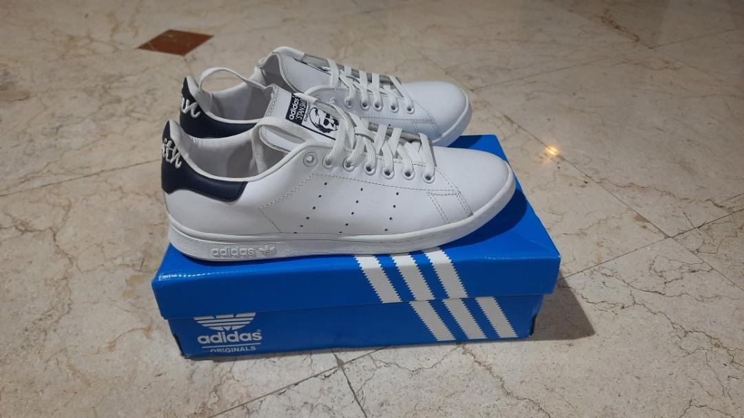 Adidas Stan Smith Script Leather White Navy Red Fesyen Pria