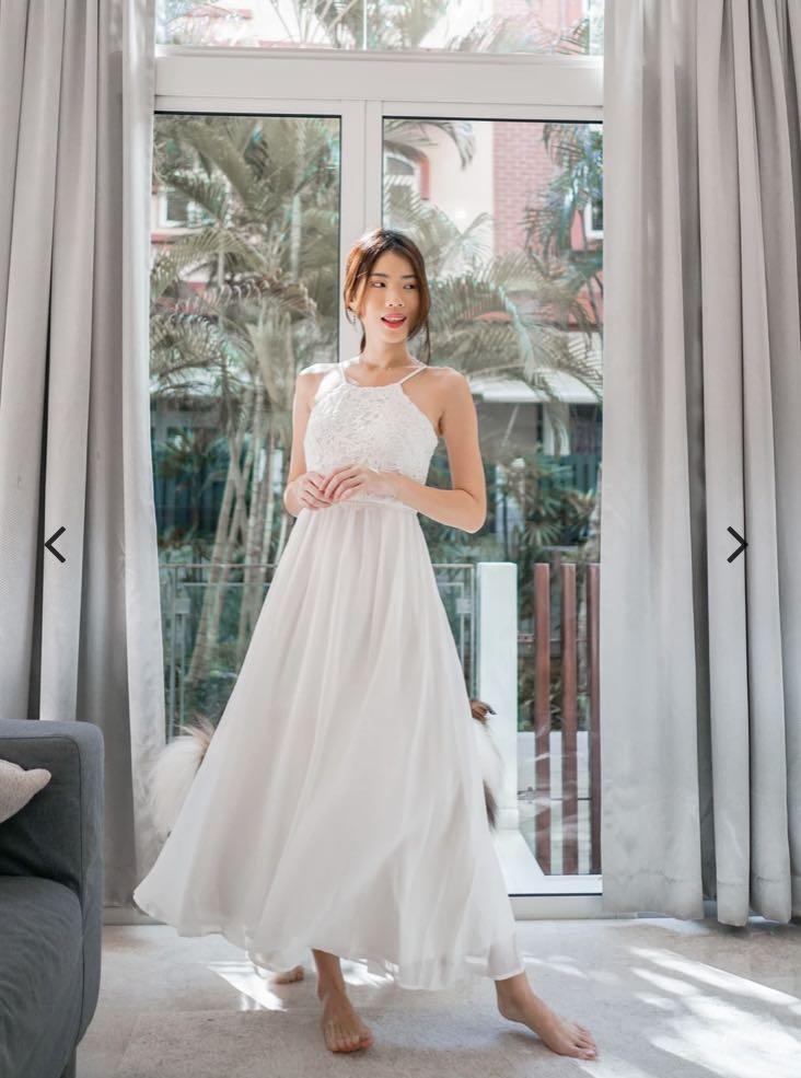 White maxi bridesmaid dresses sale