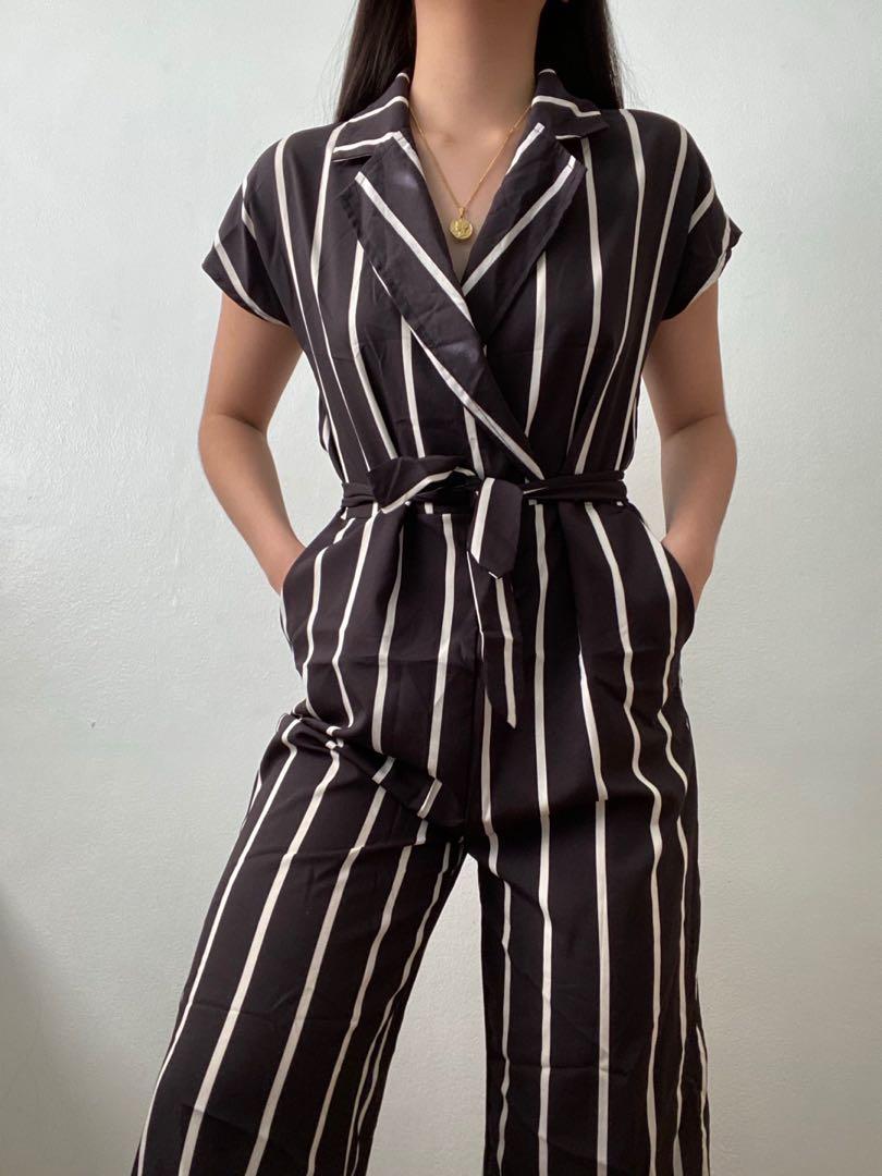 black and white striped jumpsuit womens
