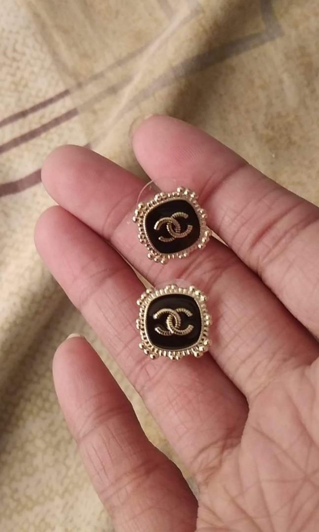 Chanel Gold Black Stud Earrings, Luxury, Accessories on Carousell