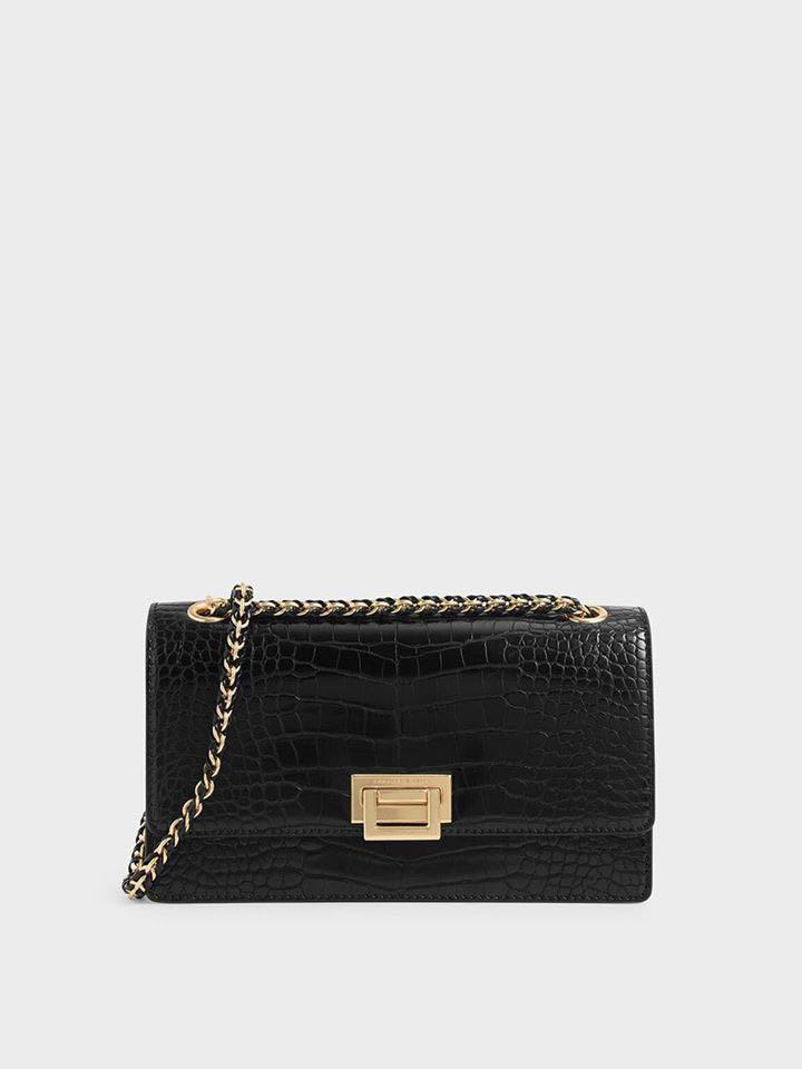 Charles and keith textured chain handle bag